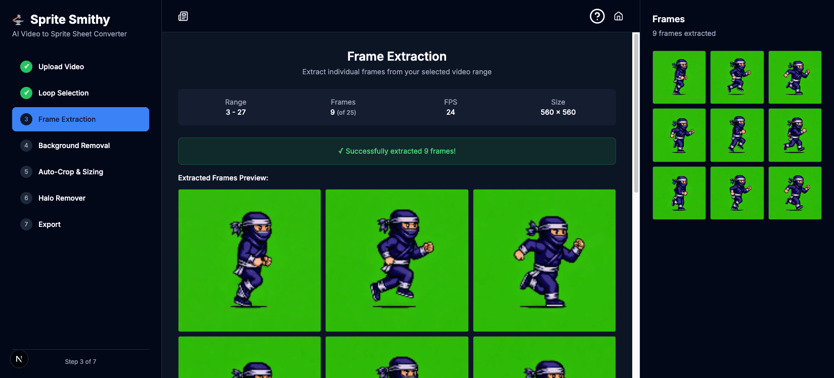 Step 3: Frame extraction